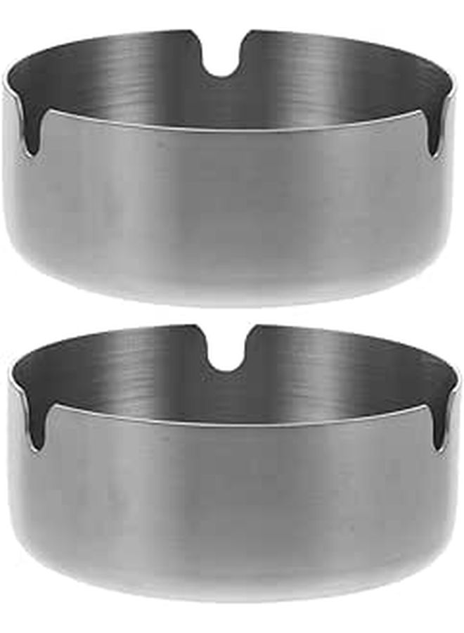 Stainless Steel Round Ashtray Set 2 Pieces Portable Metal Cigarette And Cigar Tray 8cm Table Ash Tray For Indoor Outdoor Travel Use - Image 1