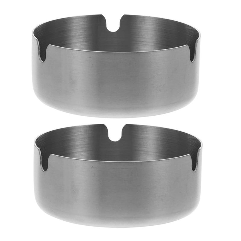 Stainless Steel Round Ashtray Set 2 Pieces Portable Metal Cigarette And Cigar Tray 8cm Table Ash Tray For Indoor Outdoor Travel Use - Image 2