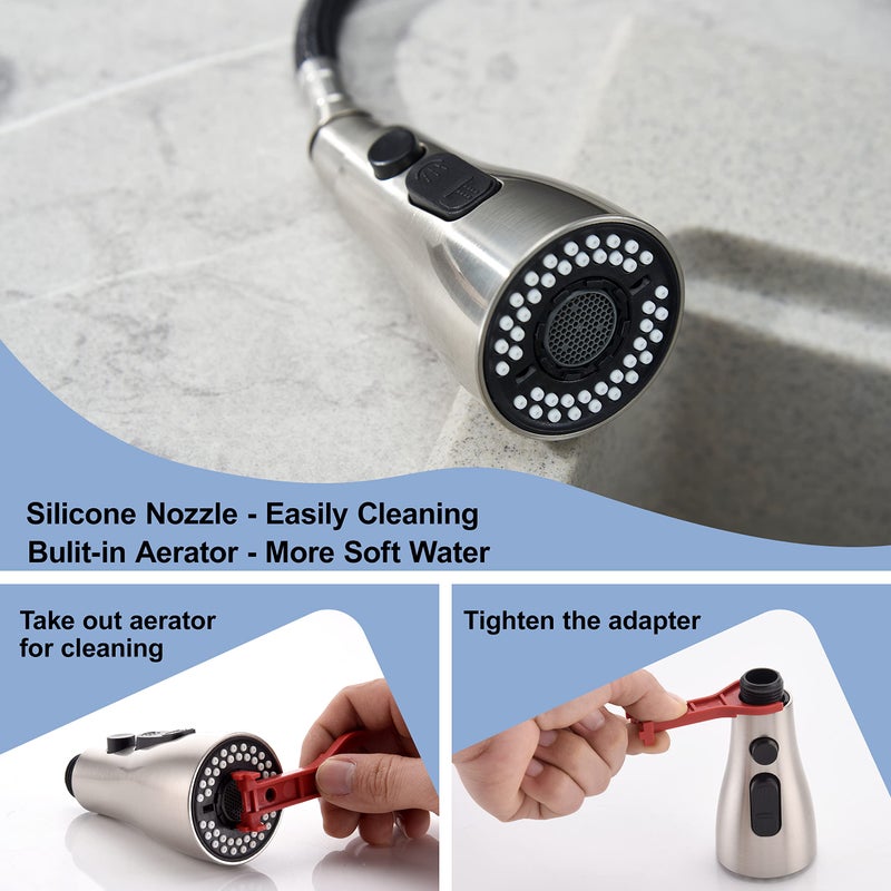 PerPaiMe Kitchen Faucet Sprayer Head Replacement - Pull Down Faucet Spray Head With 11 Adapters  Pull Out Faucet Sprayer Nozzle  3 Function Kitchen Tap Spray Spout Part Connector  Brushed Nickel - Image 3