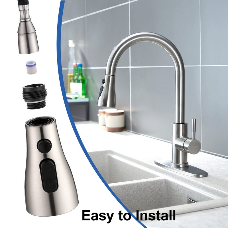 PerPaiMe Kitchen Faucet Sprayer Head Replacement - Pull Down Faucet Spray Head With 11 Adapters  Pull Out Faucet Sprayer Nozzle  3 Function Kitchen Tap Spray Spout Part Connector  Brushed Nickel - Image 5