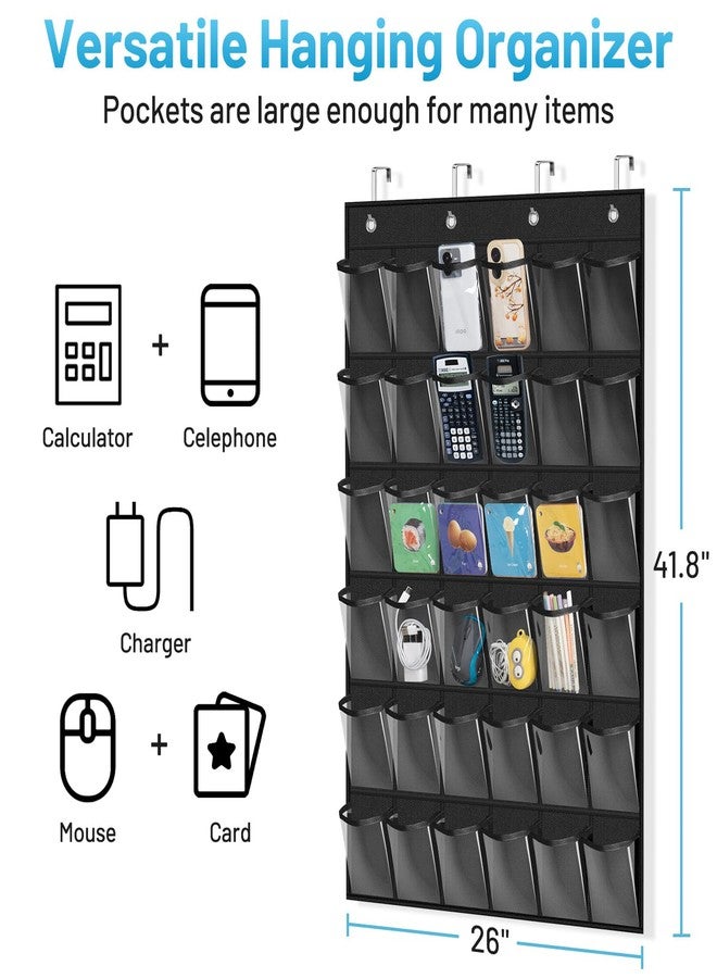 MISSLO Cell Phone Pocket Chart for Classroom with 36 Modern Number Stickers Over The Door Calculator Holder for Wall Mount Clear Hanging Cell Phone Holder Classroom Storage Organizer, Black - Image 5