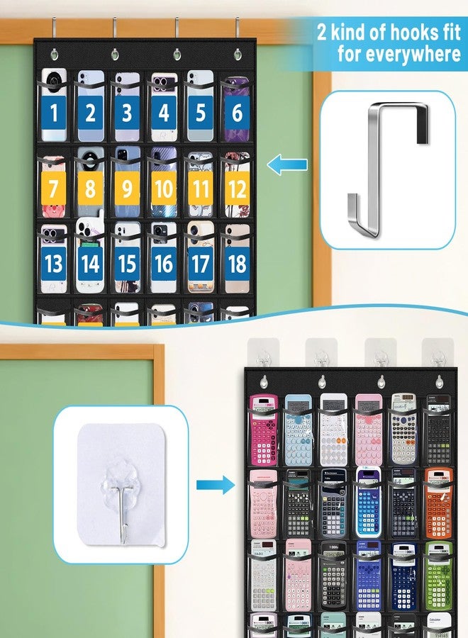 MISSLO Cell Phone Pocket Chart for Classroom with 36 Modern Number Stickers Over The Door Calculator Holder for Wall Mount Clear Hanging Cell Phone Holder Classroom Storage Organizer, Black - Image 4