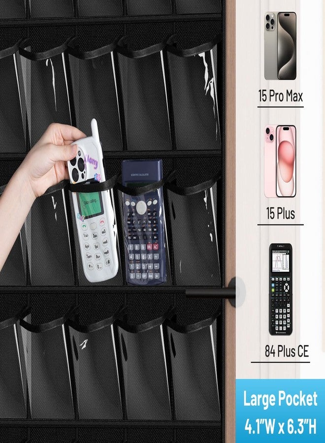 MISSLO Cell Phone Pocket Chart for Classroom with 36 Modern Number Stickers Over The Door Calculator Holder for Wall Mount Clear Hanging Cell Phone Holder Classroom Storage Organizer, Black - Image 3