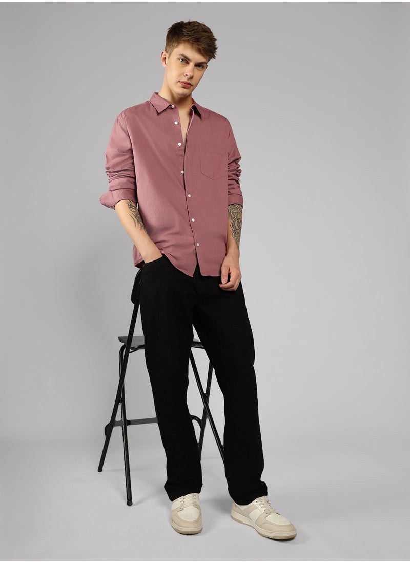 Dennis Lingo Slim Fit Pink Men's Casual Shirt, Spread Collar, Full Sleeves, 100% Cotton,  - Image 5