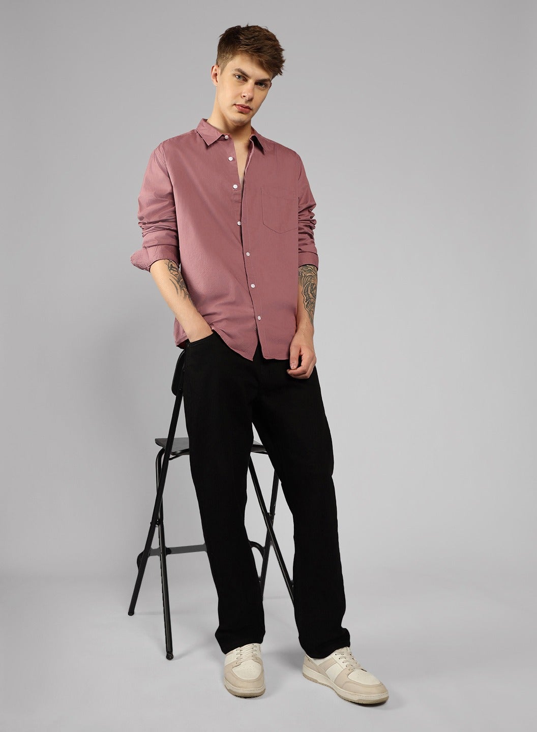 Slim Fit Pink Men's Casual Shirt, Spread Collar, Full Sleeves, 100% Cotton, - https://f.nooncdn.com/p/pzsku/ZE555792E65AFAFAAD05FZ/45/1744191670/ce1fe91b-ee77-48d2-a418-a070e03eec7a.jpg?width=original