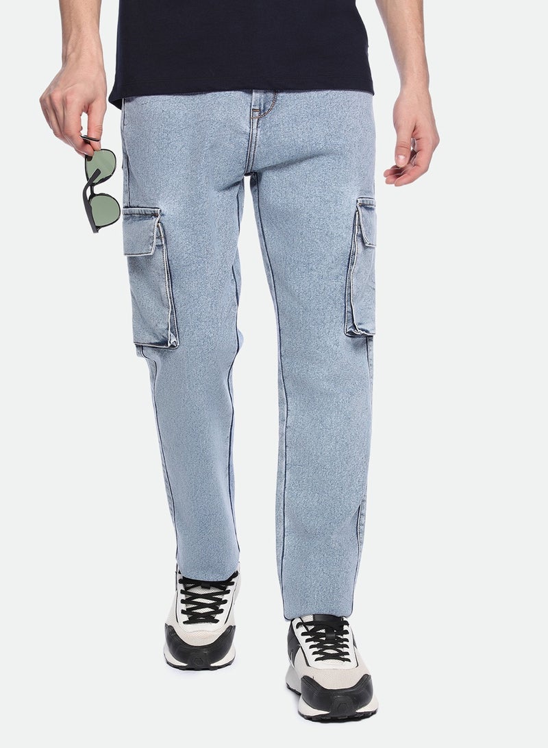 Dennis Lingo Straight Fit Mid Blue Men's Jeans with Button & Zip Closure (Denim)  - Image 1