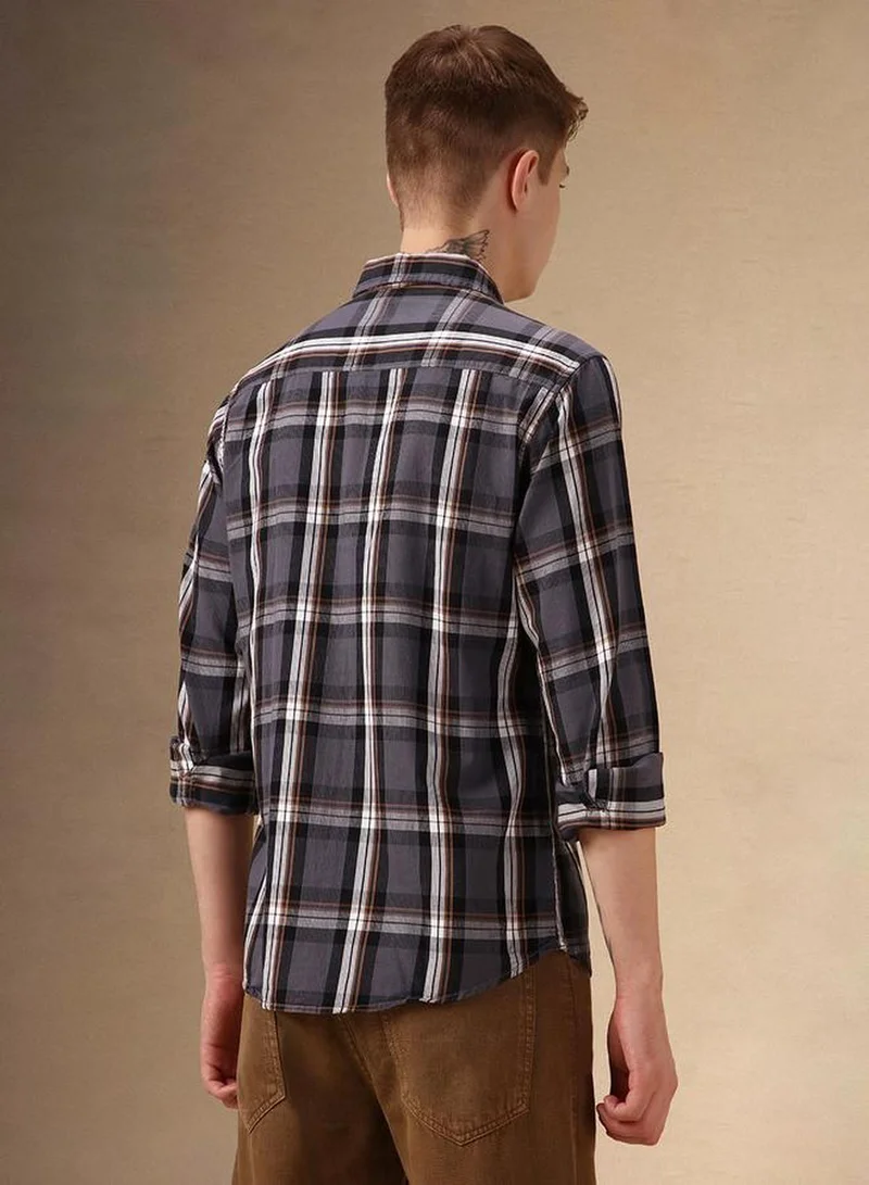 Dennis Lingo Men's Multicoloured 100% Cotton Checkered Button Down Relaxed Fit Shirt