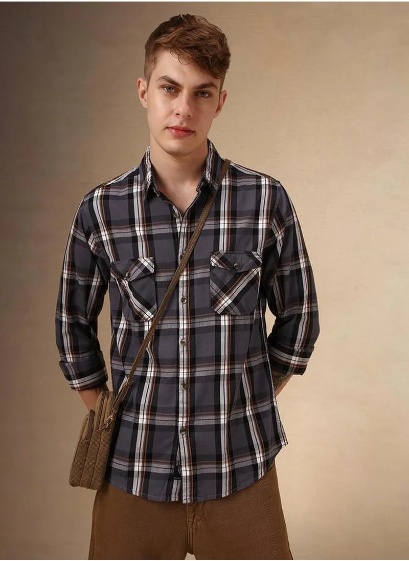 دينيس لينغو Men's Multicoloured 100% Cotton Checkered Button Down Relaxed Fit Shirt