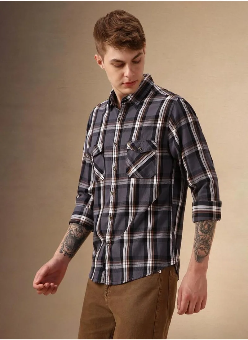 دينيس لينغو Men's Multicoloured 100% Cotton Checkered Button Down Relaxed Fit Shirt