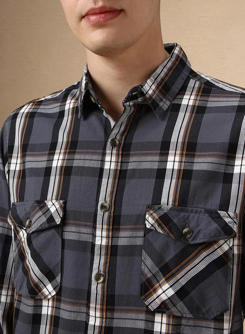 Dennis Lingo Men's Multicoloured 100% Cotton Checkered Button Down Relaxed Fit Shirt
