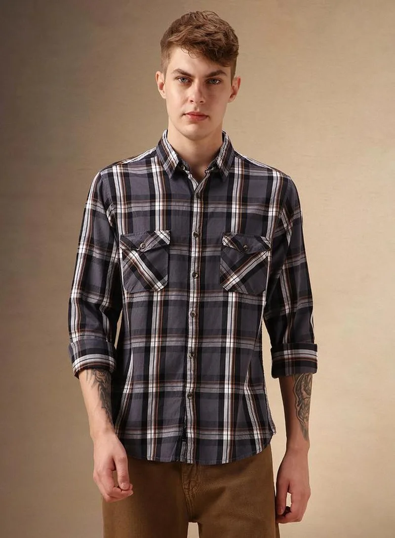 Dennis Lingo Men's Multicoloured 100% Cotton Checkered Button Down Relaxed Fit Shirt