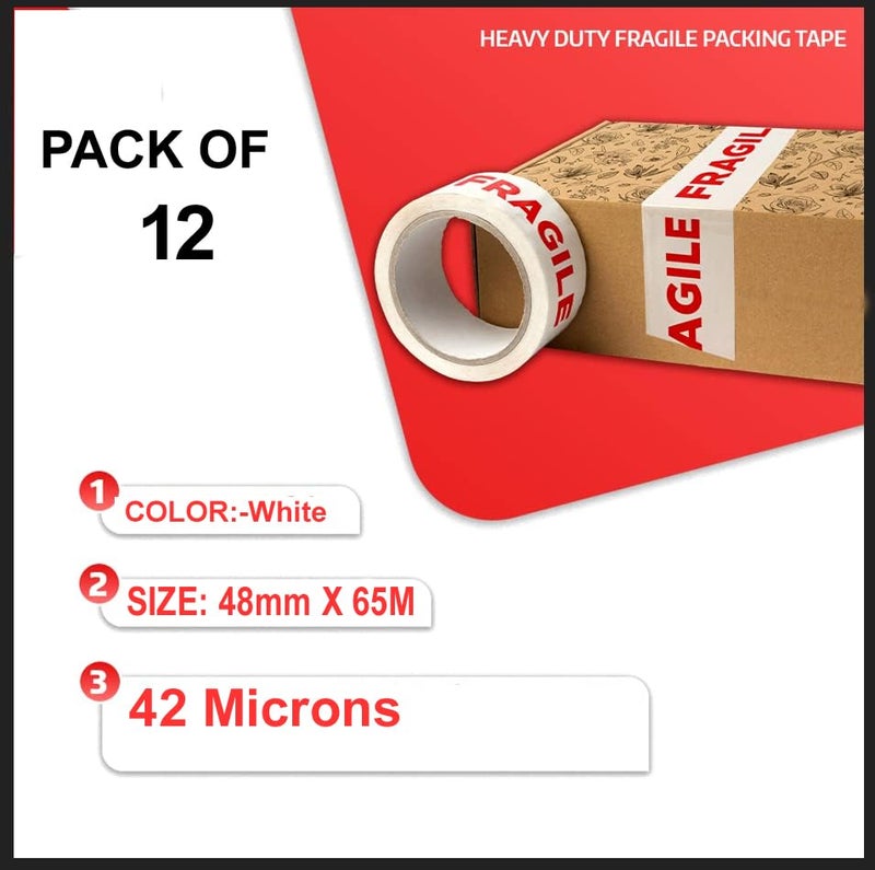 D-Fix ® شريط لاصق مطبوع هش مع العناية - لون وردي - 65 متر في الطول - 48 مم / 2 بوصة عرض - 12 لفة لكل عبوة - شريط تعبئة BOPP لتعبئة الصناديق - Image 2