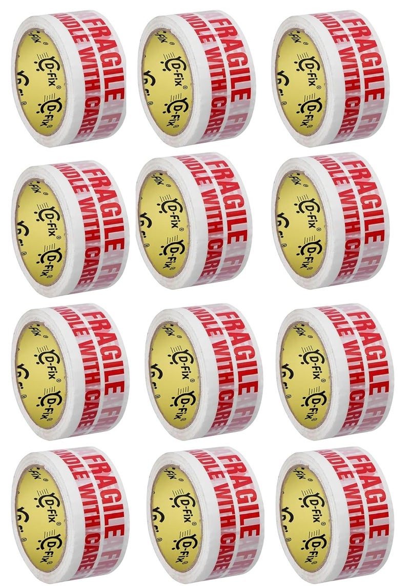 D-Fix ® شريط لاصق مطبوع هش مع العناية - لون وردي - 65 متر في الطول - 48 مم / 2 بوصة عرض - 12 لفة لكل عبوة - شريط تعبئة BOPP لتعبئة الصناديق - Image 1