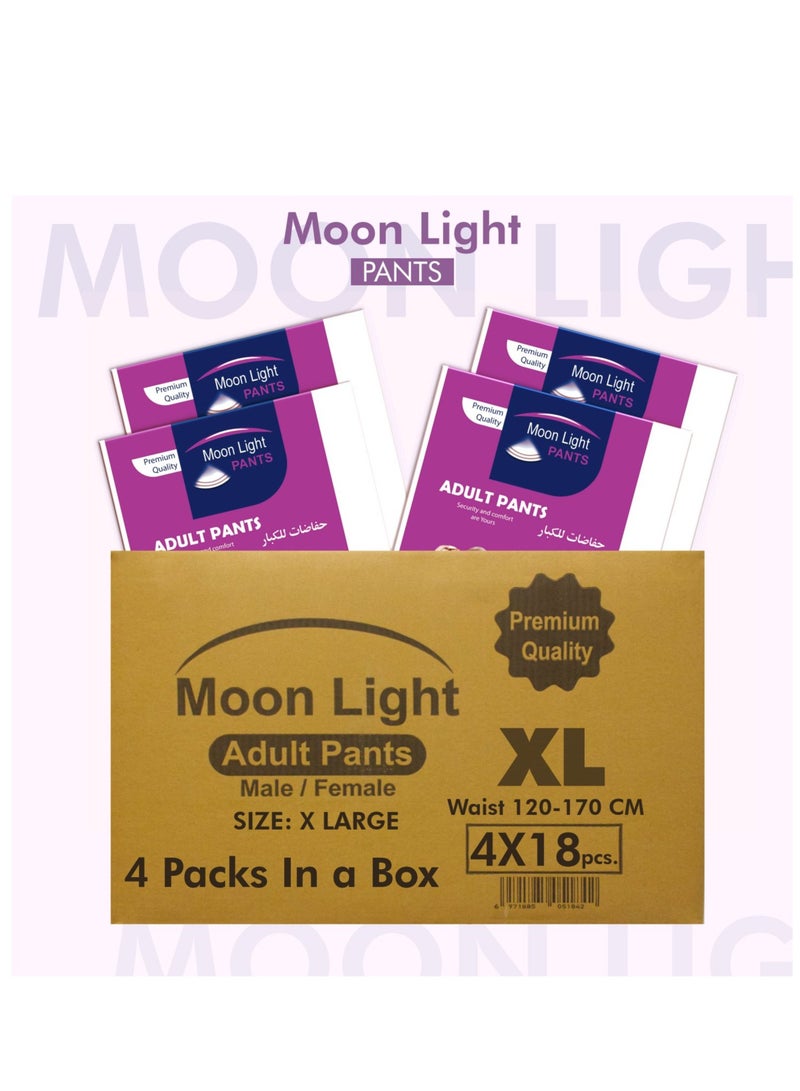 مونلايت حفاضات مونلايت بريميوم للبالغين - مقاس كبير جدًا (4 عبوات × 18 قطعة، إجمالي 72 قطعة) - للجنسين، امتصاص عالي، حماية من التسرب - Image 1