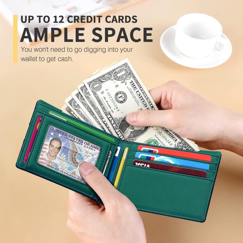 RUNBOX Novelty Wallet for Men Slim 11 Credit Card Holder Slots Leather RFID Blocking Small Thin Men's Wallet Bifold Minimalist Front Pocket Large Capacity Gift Box - Image 2
