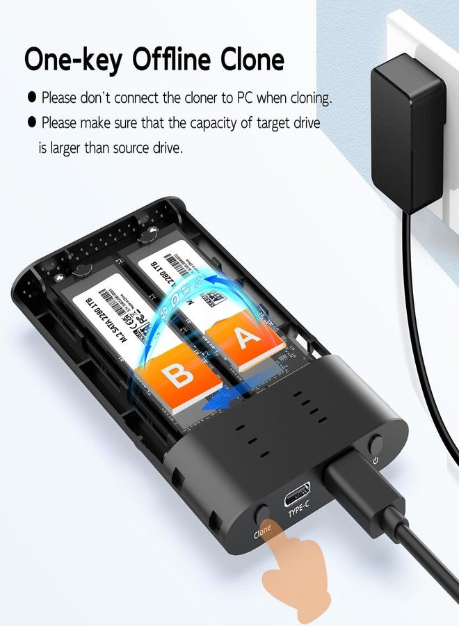 مايوو علبة أقراص MAIWO ثنائية الفتحات من نوع M.2 SATA SSD مع خاصية النسخ الاحتياطي دون اتصال بالإنترنت، وسرعة نقل بيانات USB-C تصل إلى 5 جيجابت في الثانية مع بروتوكول UASP، وسعة تخزين 8 تيرابايت، وجهاز نسخ واستنساخ أقراص M.2 SATA - Image 3