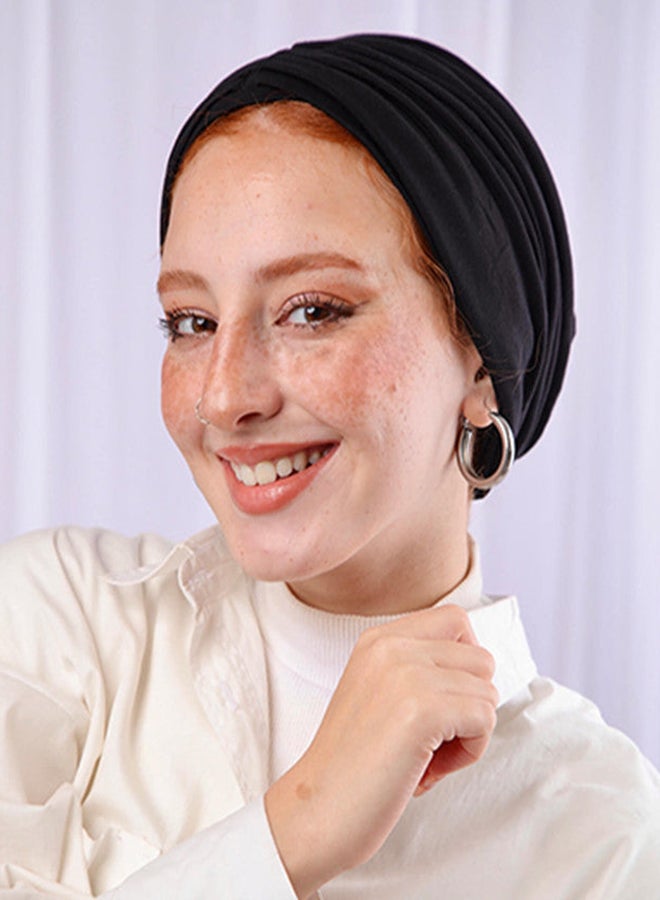 تاي شوب - عمامة قطن مطوية - أسود للنساء