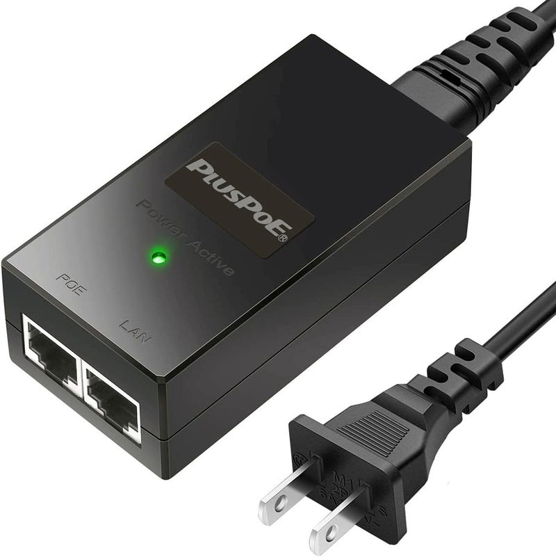 PLUSPOE PoE Injector, 48V 30W Power Over Ethernet Adapter, 10/100Mbps IEEE802.3af/at Compliant for Most Polycom/Aastra/Ubiquiti/Amcrest/Realink IP Camera and Phones - Image 1