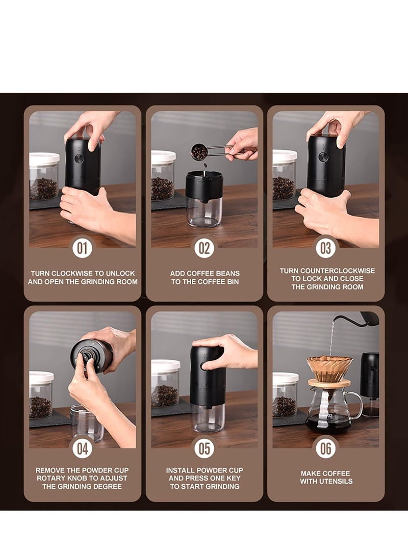 ايكي ايك مطحنة القهوة الكهربائية، قابلة لإعادة الشحن عبر USB، مطحنة حبوب البن المطحونة الخشنة والقابلة للتعديل تلقائيًا مع فرشاة تنظيف وكابل شحن للمنزل والمكتب والمطاعم والسيارات الخارجية والداخليةمطحنة القهوة - Image 4