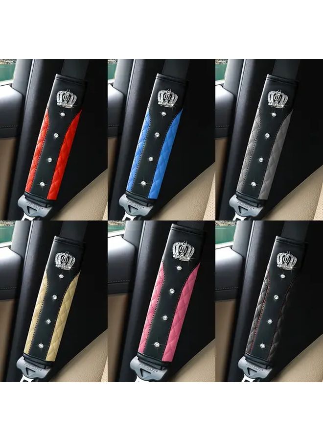 Red Faux Leather Studded Crown Seatbelt Shoulder Pads Protector - Image 1