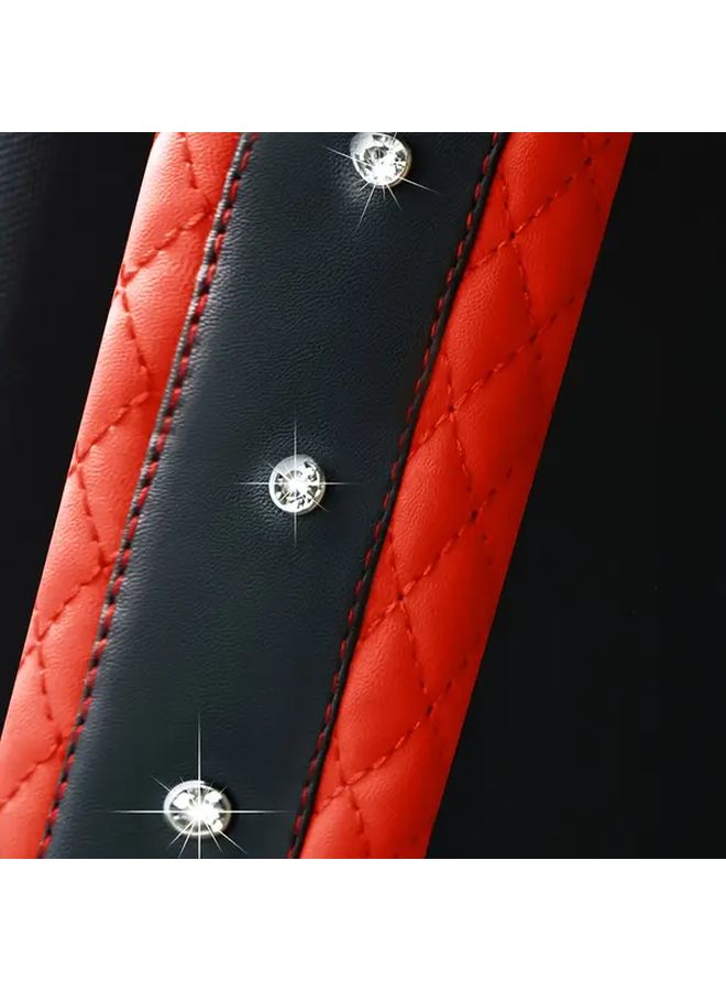 Red Faux Leather Studded Crown Seatbelt Shoulder Pads Protector - Image 3