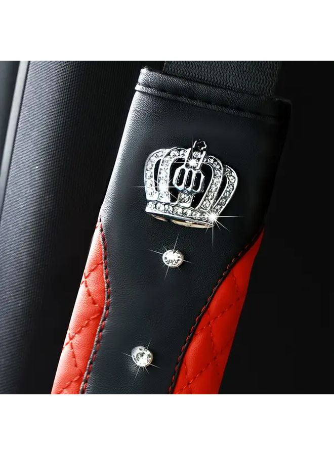 Red Faux Leather Studded Crown Seatbelt Shoulder Pads Protector - Image 4