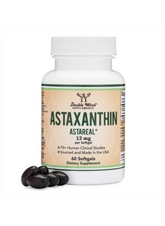 Double Wood Supplements Astaxanthin 12mg Max Strength (AstaReal: Natural Patented Astaxanthin with 70+ Human Clinical Trials - World's Most Studied Brand) Grown, Harvested, and Made in The USA (Astaxantina) by Double Wood  - Image 1