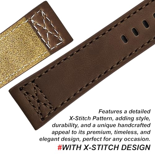 DBLACK ''CROXX'' Leather Watch Straps, Nylon X-Stitch Design Watch Belt // For 20mm, 22mm, 24mm, 26mm, 28mm, or 30mm Watch Band (Choose Your Size & Color) (Brown, 20mm) - Image 3