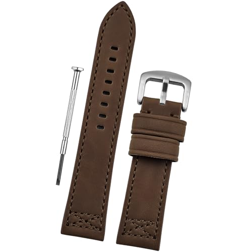 DBLACK ''CROXX'' Leather Watch Straps, Nylon X-Stitch Design Watch Belt // For 20mm, 22mm, 24mm, 26mm, 28mm, or 30mm Watch Band (Choose Your Size & Color) (Brown, 20mm) - Image 1