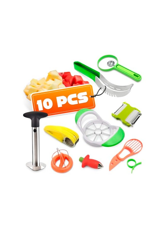 erorex Fruit Slicer Peeler Set of 10-Pineapple Corer,Avocado Knife,Watermelon Slicer,Apple Corer Slicer,Banana Cantaloupe Slicer,Orange Peeler,Strawberry Huller,Vegetable Scraping -Kitchen Fruit Tools - Image 1