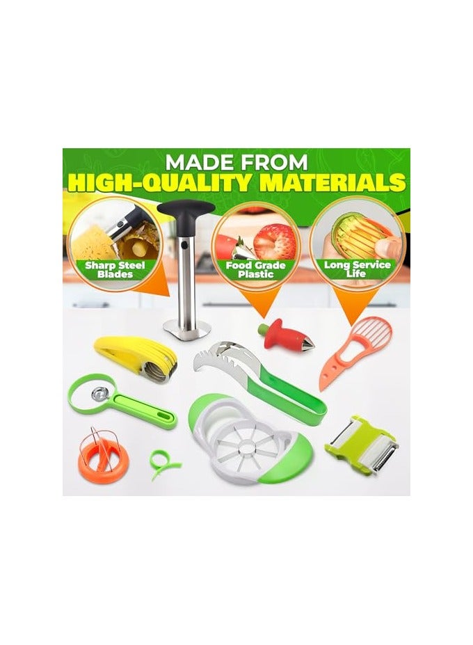 erorex Fruit Slicer Peeler Set of 10-Pineapple Corer,Avocado Knife,Watermelon Slicer,Apple Corer Slicer,Banana Cantaloupe Slicer,Orange Peeler,Strawberry Huller,Vegetable Scraping -Kitchen Fruit Tools - Image 3