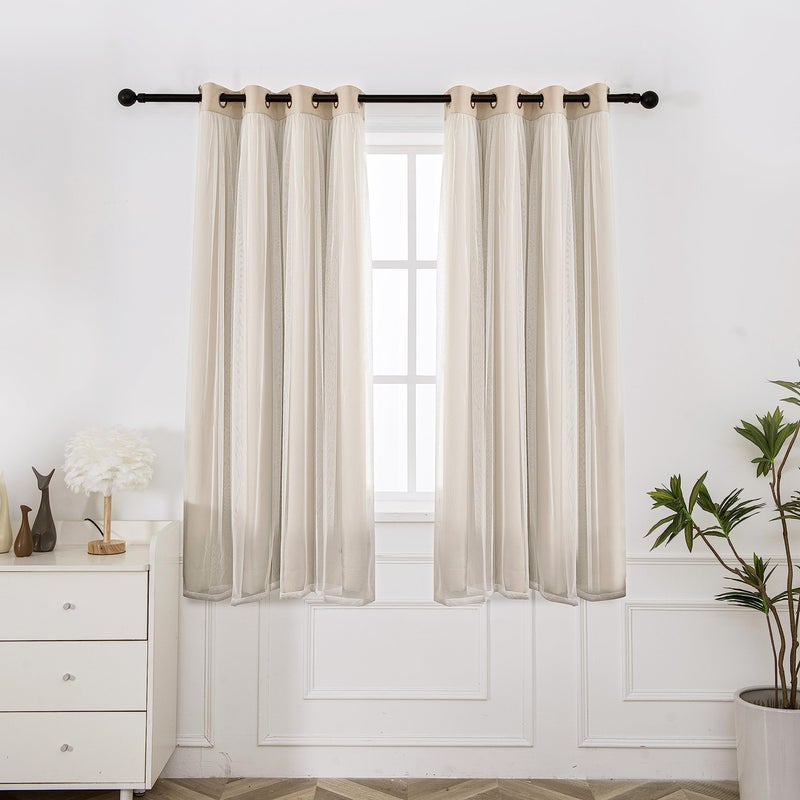 INLINAS Beige Blackout Curtains with Sheer Overlay - Grommet Top Thermal and Noise Reduction Panels for Bedroom and Living Room Light Blocking and Energy Saving, 52 x 63 Inches, Set of 2 - Image 1