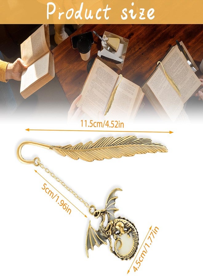 Jeffdad Feather Dragon Bookmark - Glow in The Dark Fantasy Bookmark Gifts for Women & Men (Gold Dragon) - Image 4