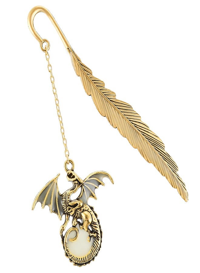 Jeffdad Feather Dragon Bookmark - Glow in The Dark Fantasy Bookmark Gifts for Women & Men (Gold Dragon) - Image 1
