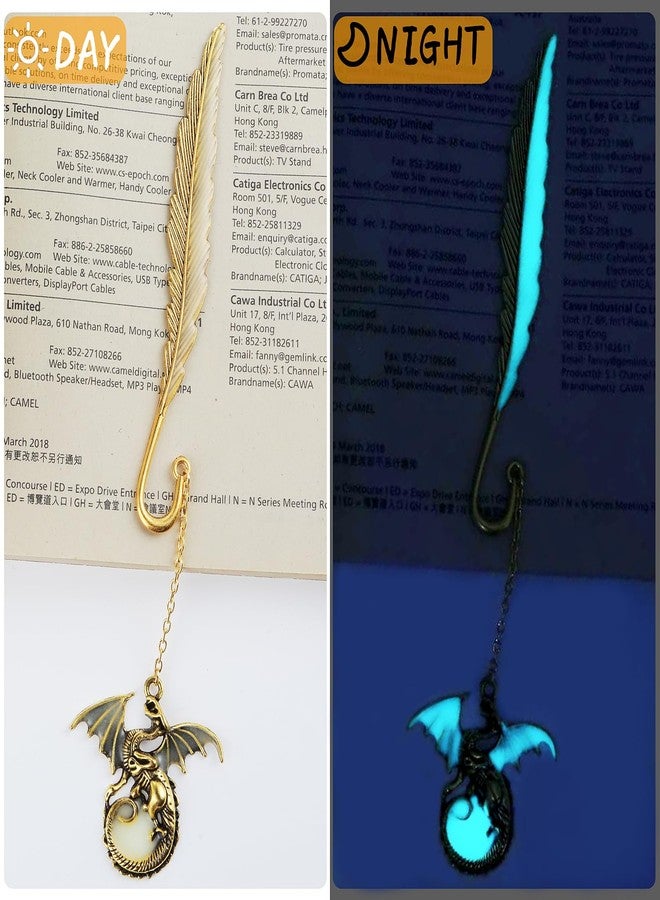 Jeffdad Feather Dragon Bookmark - Glow in The Dark Fantasy Bookmark Gifts for Women & Men (Gold Dragon) - Image 2