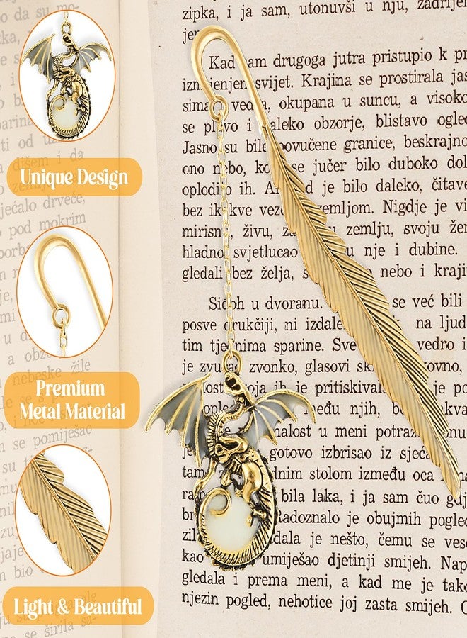 Jeffdad Feather Dragon Bookmark - Glow in The Dark Fantasy Bookmark Gifts for Women & Men (Gold Dragon) - Image 3