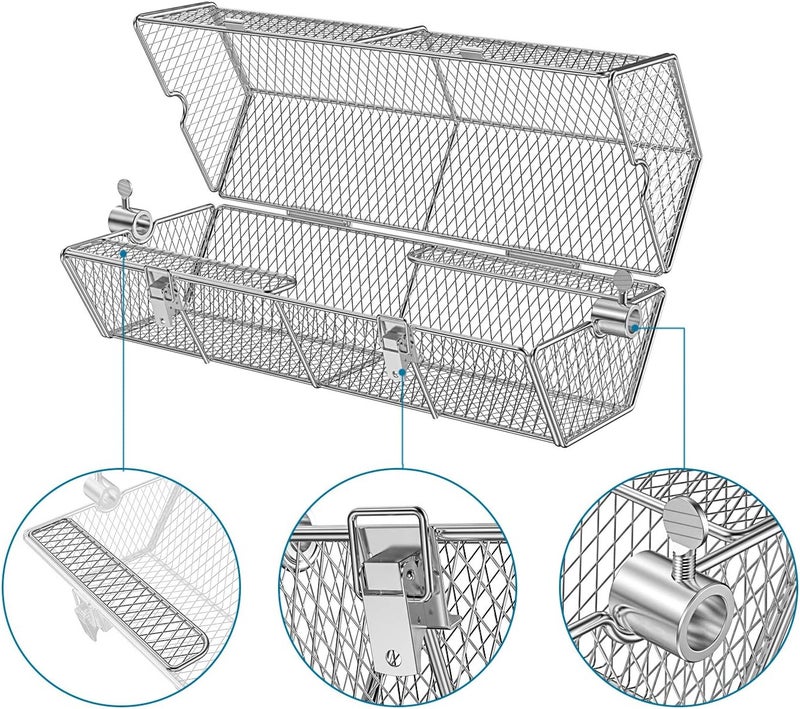 Skyflame Stainless Steel Round Tumble Rotisserie Grill Basket for Partitioned Food Grilling - Fits for 5/16 Inch Square, 3/8 Inch Square, 3/8 Inch Hexagon, 1/2 Inch Hexagon Spit Rods - Image 3