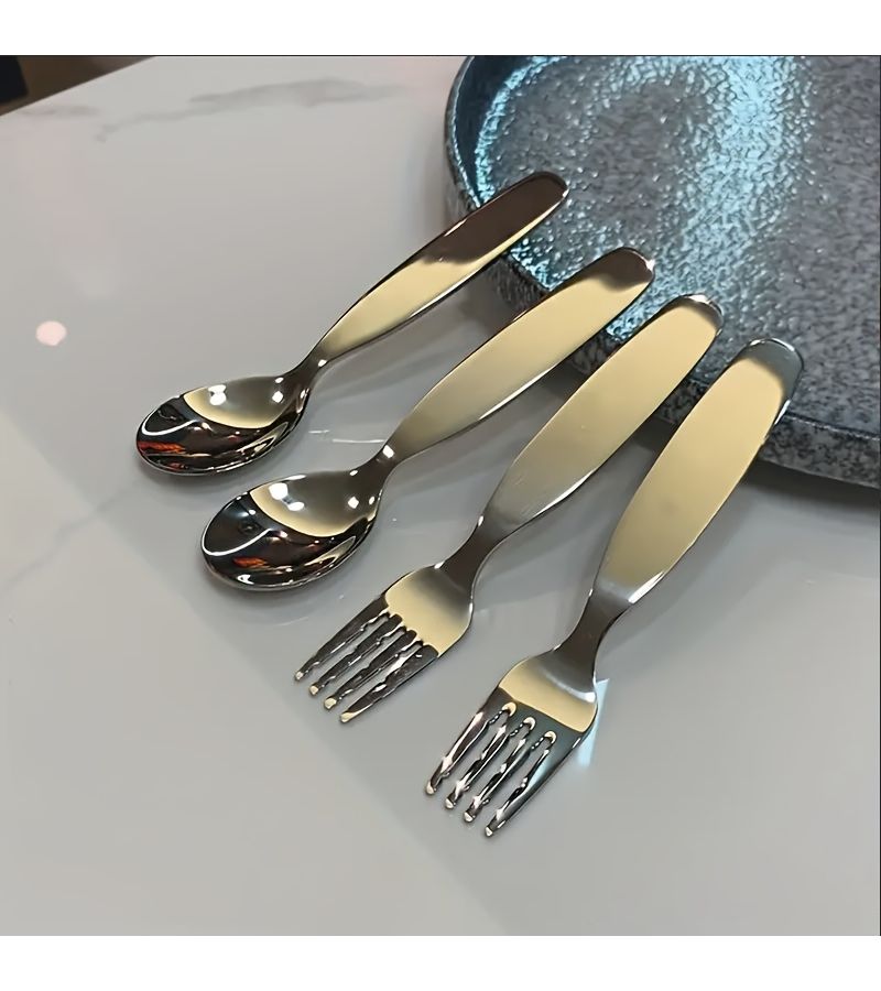4pcs Dental Care Utensil Set Stainless Steel Fork Spoon for Sensitive Gums - Image 1