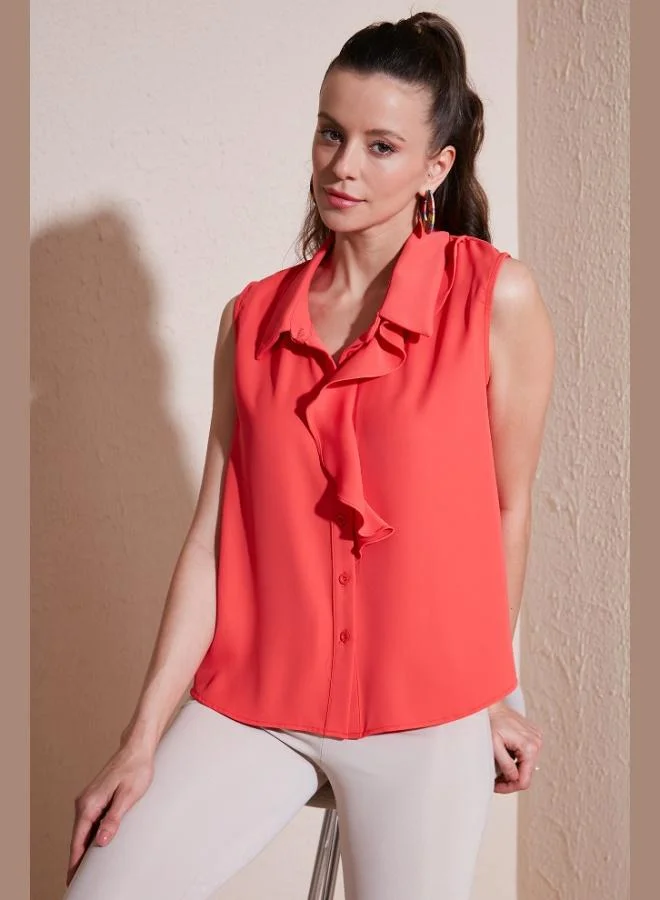 Lela Lela Collar Ruffled Regular Fit Sleeveless Shirt Women's SHIRT 611GO0110
