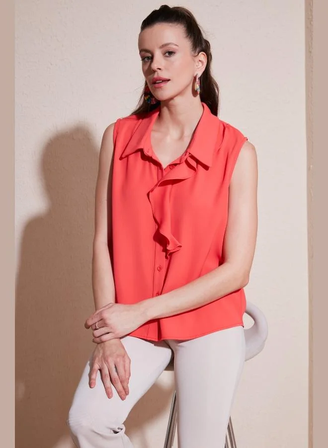Lela  Lela Collar Ruffled Regular Fit Sleeveless Shirt Women's SHIRT 611GO0110 for Women | Best Price UAE