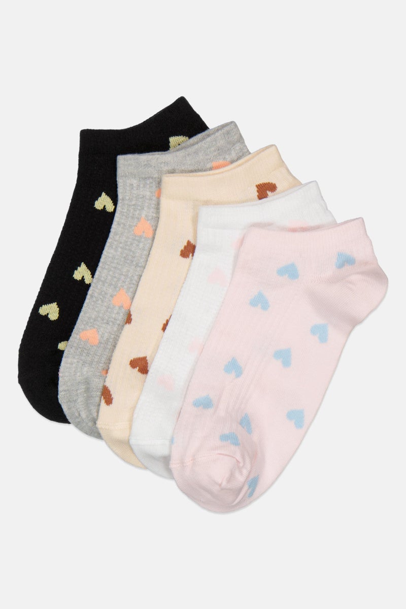 bebe جوارب كاحل نسائية 5 أزواج بطبعة شاملة، متعددة الألوان - Image 1