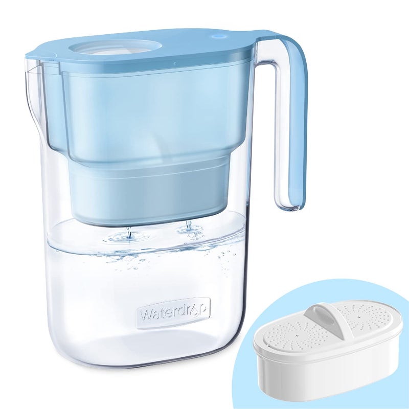 Waterdrop Water Filter Pitcher with 1 Filter, 5X Times Lifetime, Lasts 200 Gallons, for Fridge, Countertop and Gift, Reduces PFOA/PFOS, Chlorine, 7-Cup Capacity, Elfin, Blue - Image 1