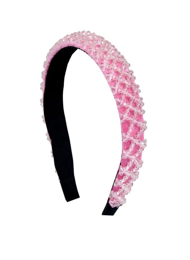 OOMPHelicious Jewellery Pink Crystal Studded Fashion Party Thick Hair Band Head Band For Women & Girls Stylish Latest (HRO22_AMR2) - Image 2