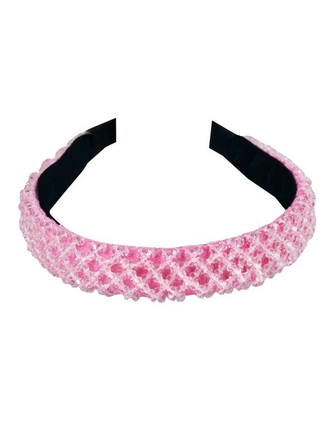 OOMPHelicious Jewellery Pink Crystal Studded Fashion Party Thick Hair Band Head Band For Women & Girls Stylish Latest (HRO22_AMR2) - Image 1