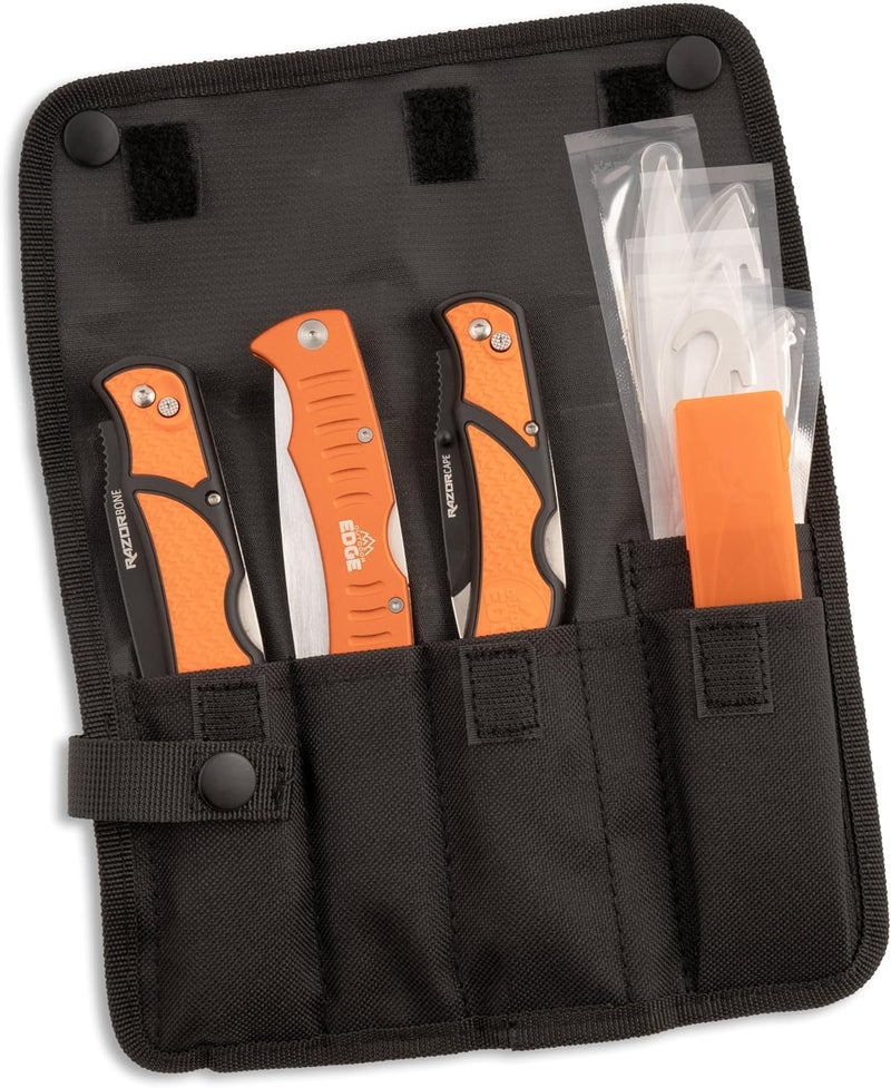 Outdoor Edge RazorGuide Roll Pak | Hunting Knife Set Features Two Replaceable Blade Hunting Knives, Bone Saw, all Stored Securely in a Compact Roll Pack (Black Roll Pack) - Image 2