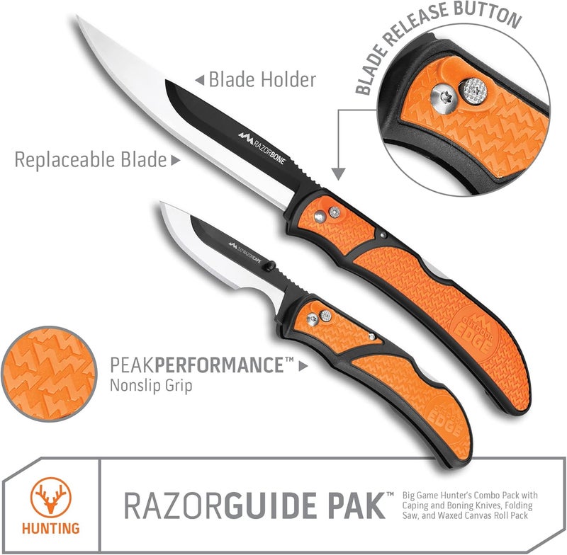 Outdoor Edge RazorGuide Roll Pak | Hunting Knife Set Features Two Replaceable Blade Hunting Knives, Bone Saw, all Stored Securely in a Compact Roll Pack (Black Roll Pack) - Image 3