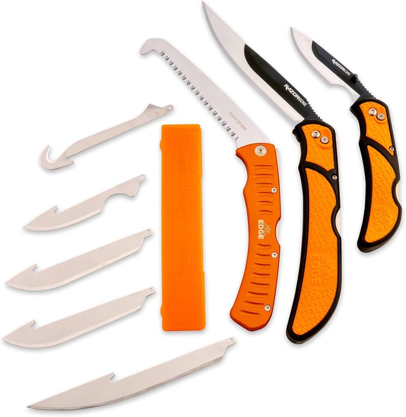 Outdoor Edge RazorGuide Roll Pak | Hunting Knife Set Features Two Replaceable Blade Hunting Knives, Bone Saw, all Stored Securely in a Compact Roll Pack (Black Roll Pack) - Image 1