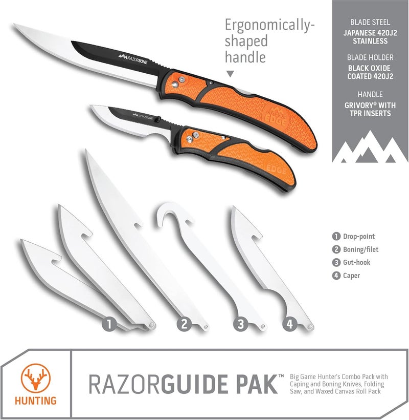 Outdoor Edge RazorGuide Roll Pak | Hunting Knife Set Features Two Replaceable Blade Hunting Knives, Bone Saw, all Stored Securely in a Compact Roll Pack (Black Roll Pack) - Image 4
