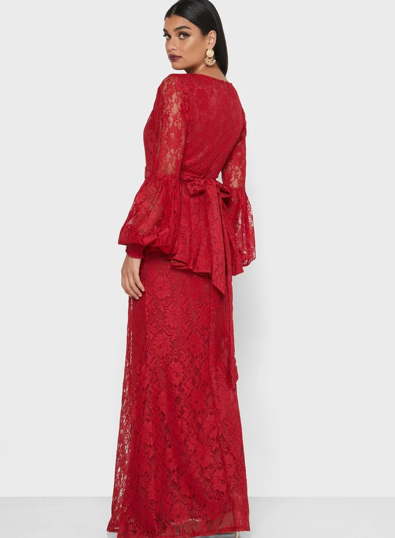 Golden Apple Puff Sleeve Lace Dress