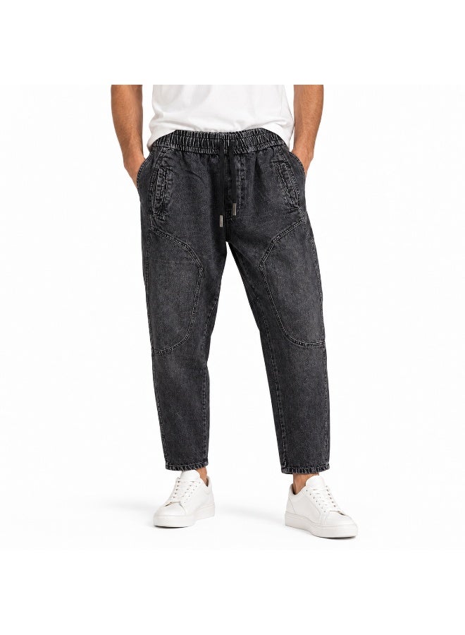 Men’s Casual Denim Jogger Pants with Elastic Waist and Adjustable Drawstring, Relaxed Tapered Fit with Practical Pockets - Image 1